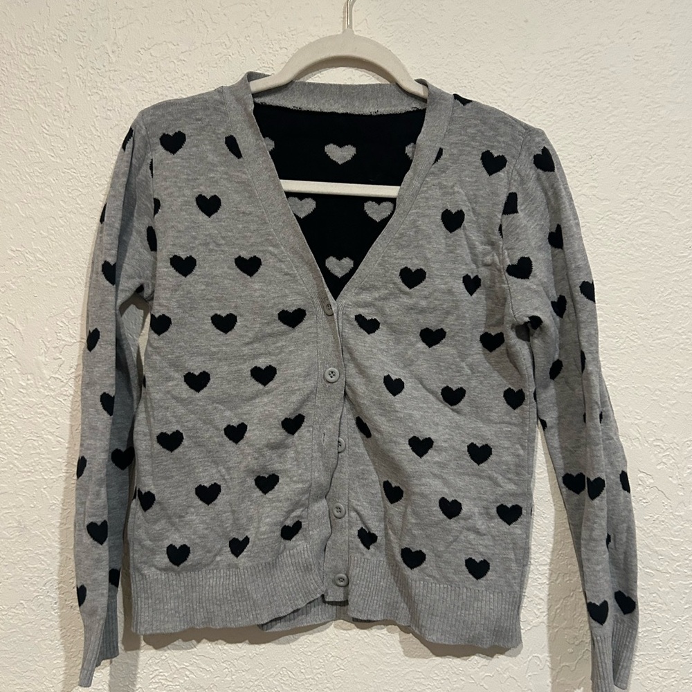 Forever 21 Gray and Black Heart Cardigan Sweater